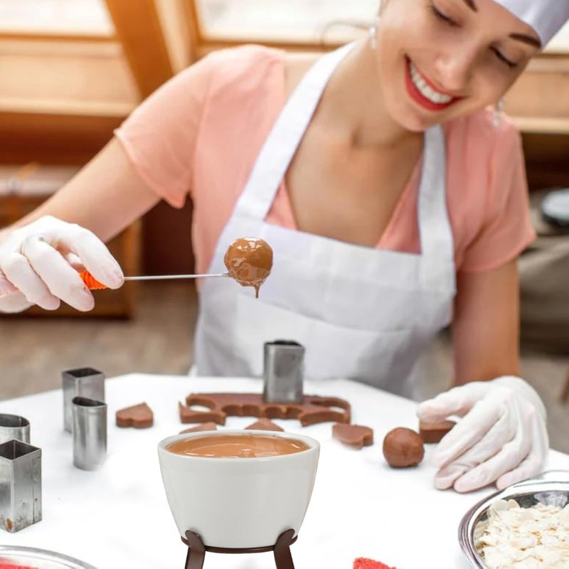 Ceramic Fondue Mug Set With 2 Forks And Iron Stand Chocolate Melting Cup - Image 5