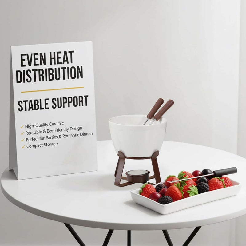 Ceramic Fondue Mug Set With 2 Forks And Iron Stand Chocolate Melting Cup - Image 4