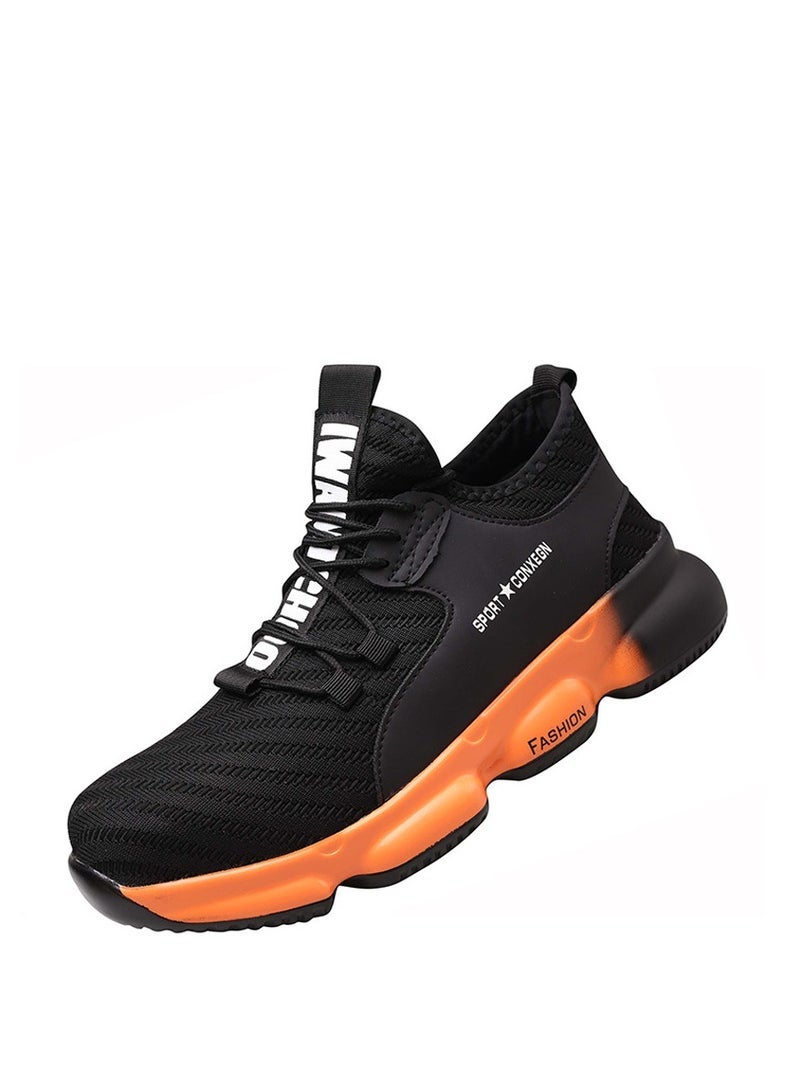 Men Women Safety Shoes Non-Slip Steel Toe Cap Trainers Mesh Breathable Lightweight Comfortable Puncture Proof Industrial Factory Work Protective Black Sneakers