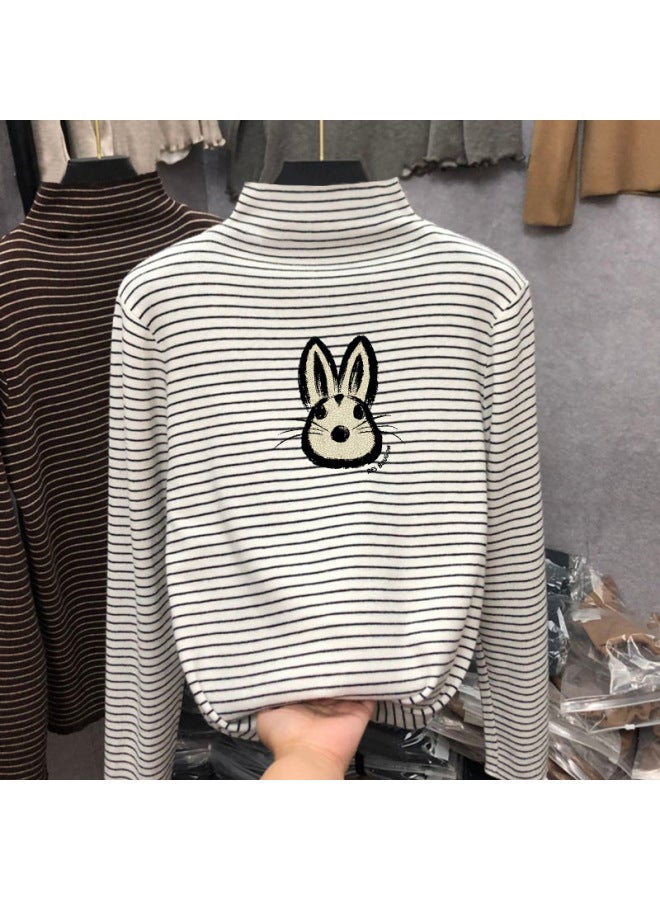 Boys And Girls German Velvet Inner Layering Shirt Autumn And Winter Medium And Large Kidsren's Half Turtleneck Long-sleeved T-shirt Stripesd Cartoon Top