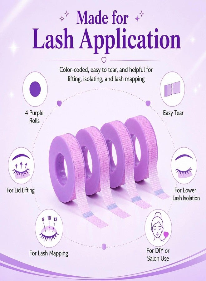 LZM Lash Tape for Eyelash Extensions,Eyelash Tape Silicone Gel Eyelash Extension Tape for Sensitive Skin Pain-Free Removal Lash Extensions Tape(0.5in x 4yd,4Rolls,Purple) - Image 2
