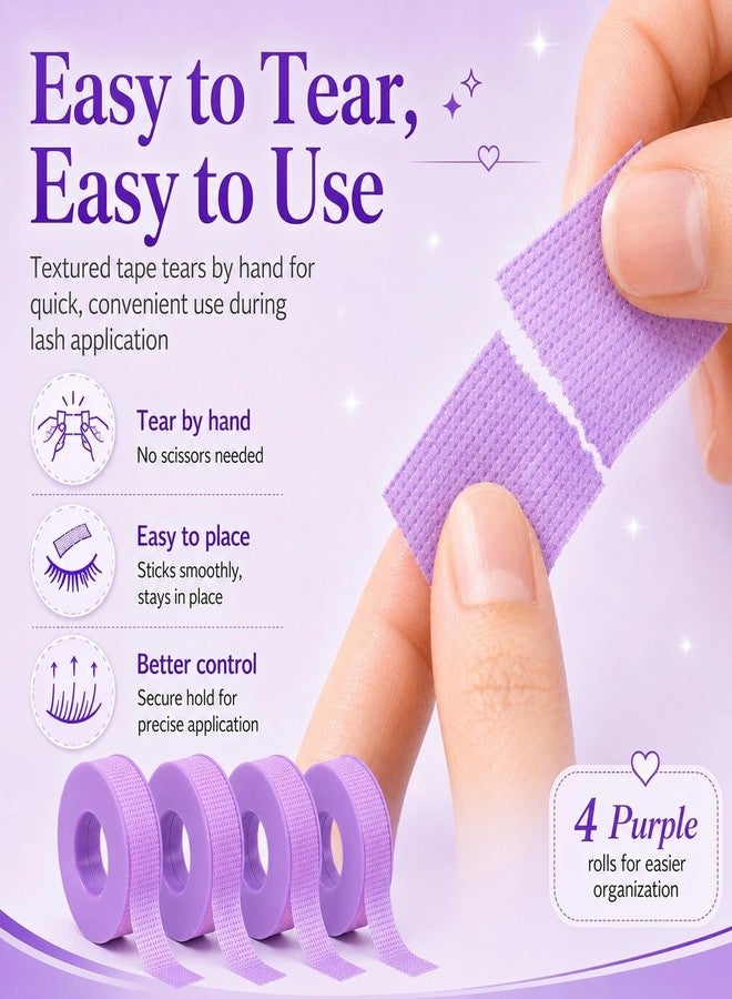LZM Lash Tape for Eyelash Extensions,Eyelash Tape Silicone Gel Eyelash Extension Tape for Sensitive Skin Pain-Free Removal Lash Extensions Tape(0.5in x 4yd,4Rolls,Purple) - Image 3