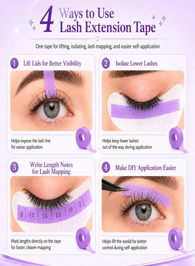 LZM Lash Tape for Eyelash Extensions,Eyelash Tape Silicone Gel Eyelash Extension Tape for Sensitive Skin Pain-Free Removal Lash Extensions Tape(0.5in x 4yd,4Rolls,Purple) - Image 5