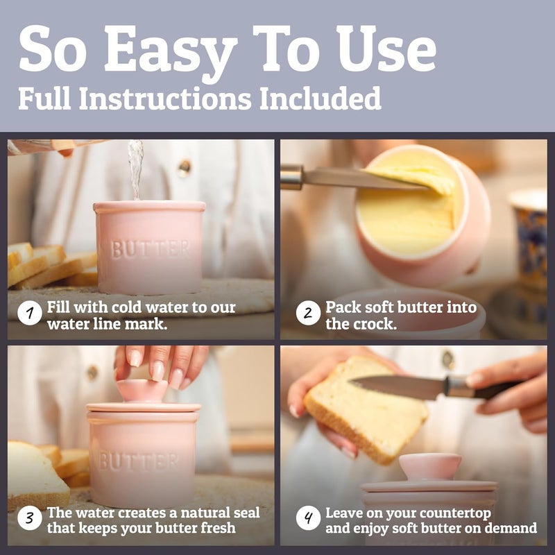 Priority Chef PriorityChef Butter Crock with Lid with Water Line, Ceramic French Butter Dish to Leave On Counter, Pink - Image 3