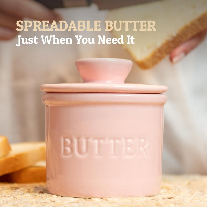 Priority Chef PriorityChef Butter Crock with Lid with Water Line, Ceramic French Butter Dish to Leave On Counter, Pink - Image 2