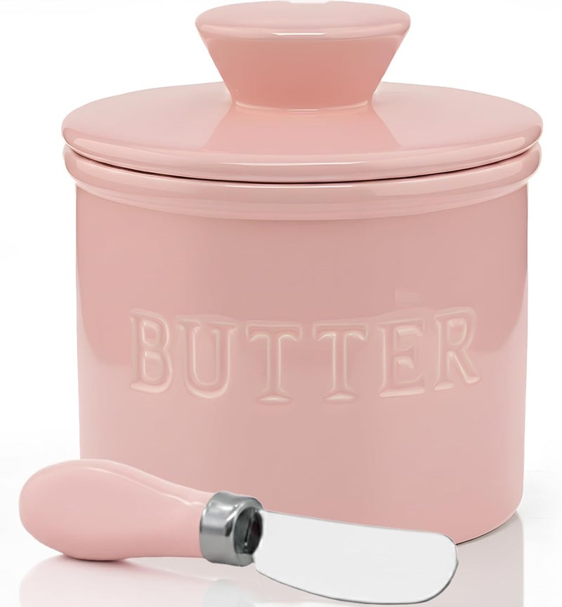 Priority Chef PriorityChef Butter Crock with Lid with Water Line, Ceramic French Butter Dish to Leave On Counter, Pink - Image 4