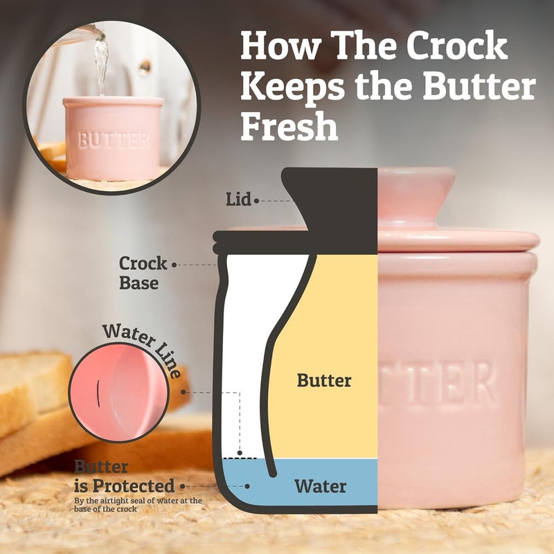Priority Chef PriorityChef Butter Crock with Lid with Water Line, Ceramic French Butter Dish to Leave On Counter, Pink - Image 5