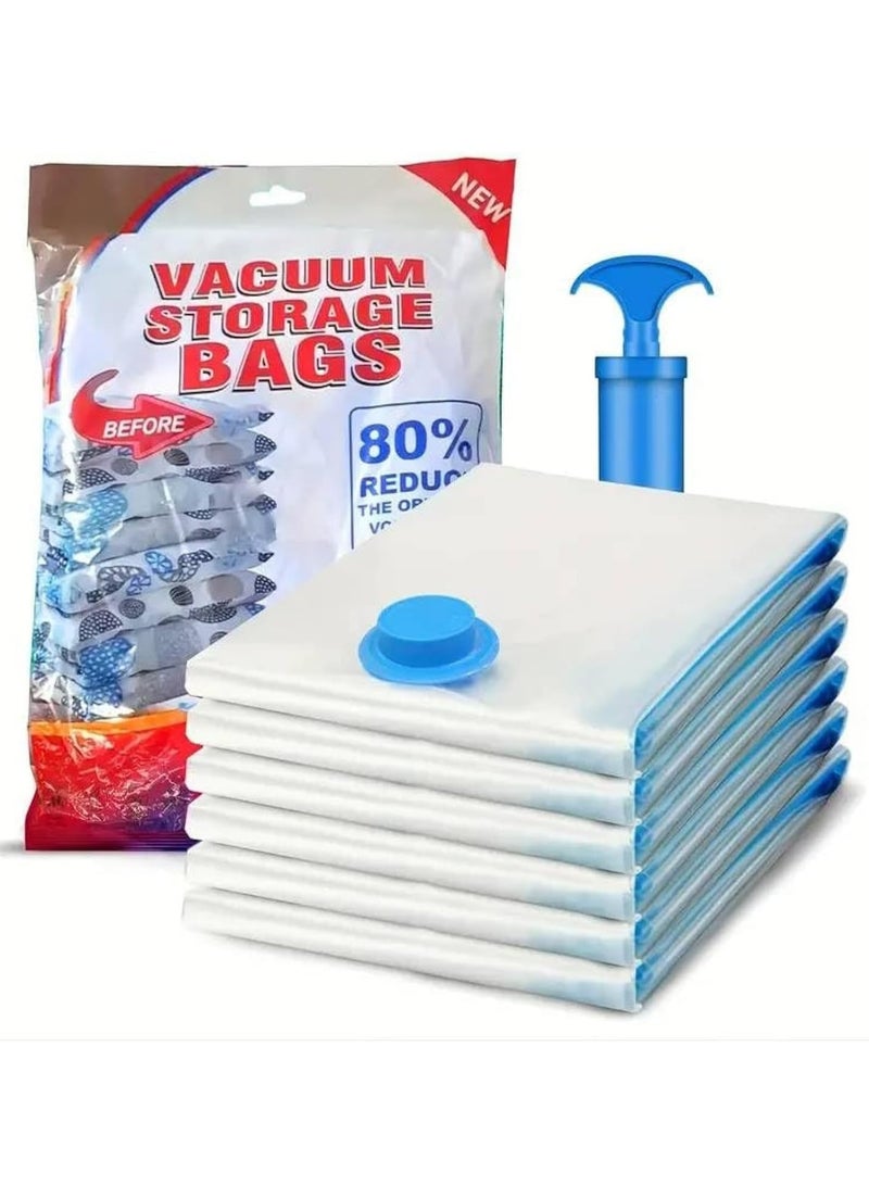 Meetion 6 عبوات أكياس تخزين مفرغة، أكياس موفرة للمساحة مع مضخة شفط، أكياس مفرغة لتخزين الملابس، الأغطية، 3 أحجام: [2 قطعة 50 * 70 سم] [2 قطعة 60 * 80 سم] [1 قطعة 80 * 100 سم] [1 قطعة - مضخة] - Image 1