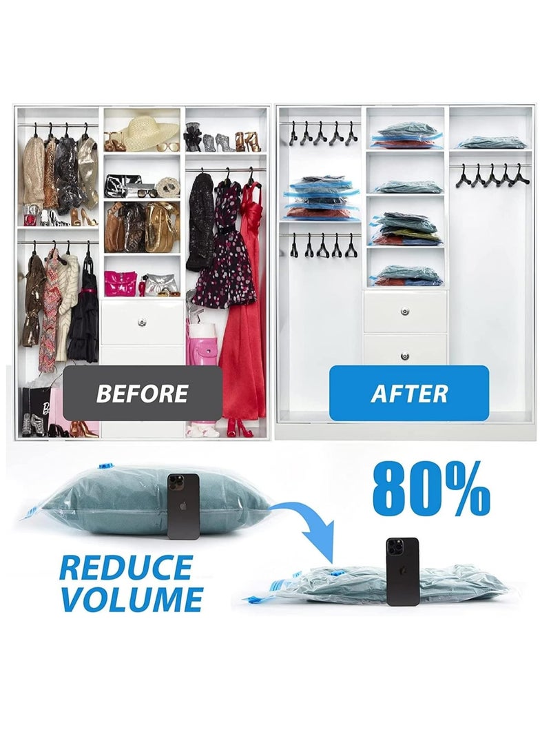 Meetion 6 عبوات أكياس تخزين مفرغة، أكياس موفرة للمساحة مع مضخة شفط، أكياس مفرغة لتخزين الملابس، الأغطية، 3 أحجام: [2 قطعة 50 * 70 سم] [2 قطعة 60 * 80 سم] [1 قطعة 80 * 100 سم] [1 قطعة - مضخة] - Image 5