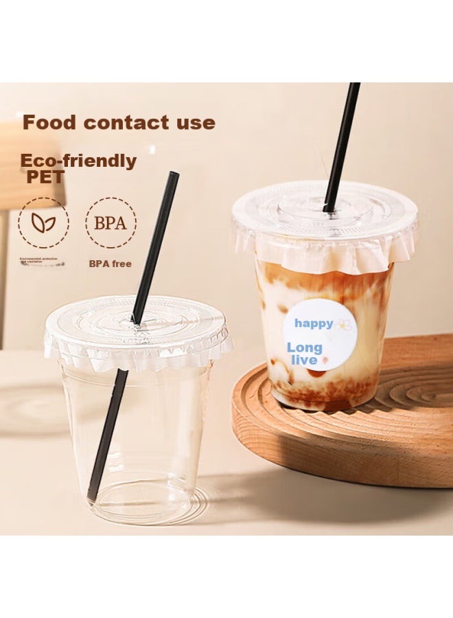 MAX COOK Maxcook Milk Tea Cups, Disposable Cups, Beverage Cups, Coffee Cups, 400Ml, 10 Sets, With Lids, Straws, Stickers, Mcb8198 - Image 1