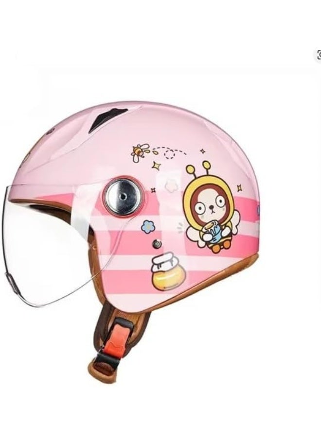 خوذة دراجة نارية نصف وجه للأطفال بتصميم كرتوني باللون الوردي - Image 1
