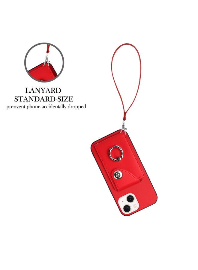 اس-توب جراب لهاتف iPhone 15 Plus مع حامل بطاقات وحلقات من البولي يوريثان وحزام - Image 3