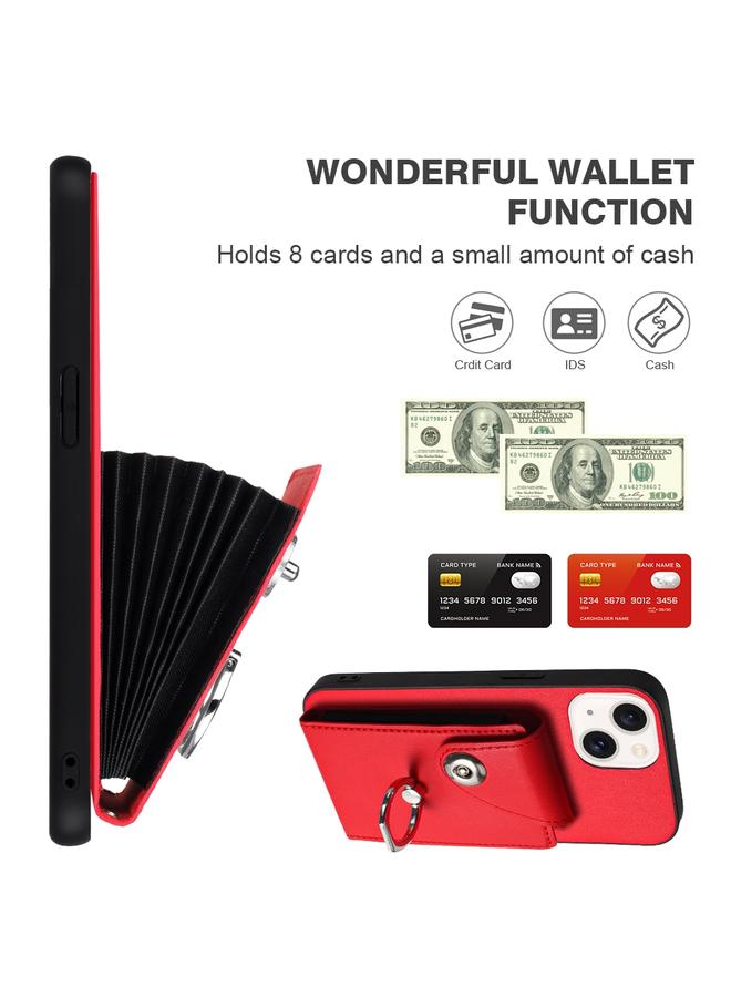 اس-توب جراب لهاتف iPhone 15 Plus مع حامل بطاقات وحلقات من البولي يوريثان وحزام - Image 4