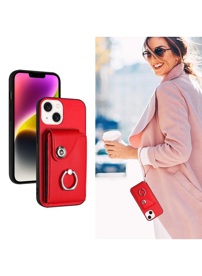 اس-توب جراب لهاتف iPhone 15 Plus مع حامل بطاقات وحلقات من البولي يوريثان وحزام - Image 5