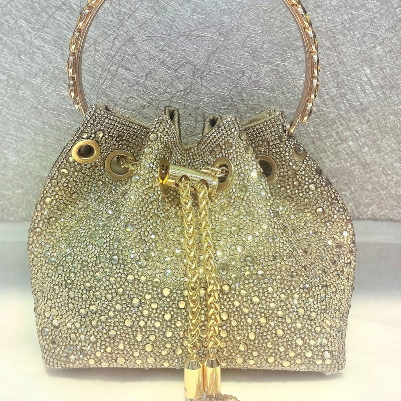 Women'S Crystal Material Ding-Made Wrist-Set Diamond Rhinestone Tassel Bucket Bag Full Diamond Bag Tas - Image 3
