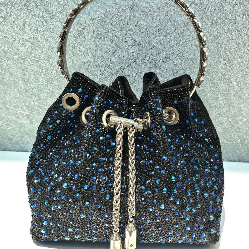Women'S Crystal Material Ding-Made Wrist-Set Diamond Rhinestone Tassel Bucket Bag Full Diamond Bag Tas - Image 5