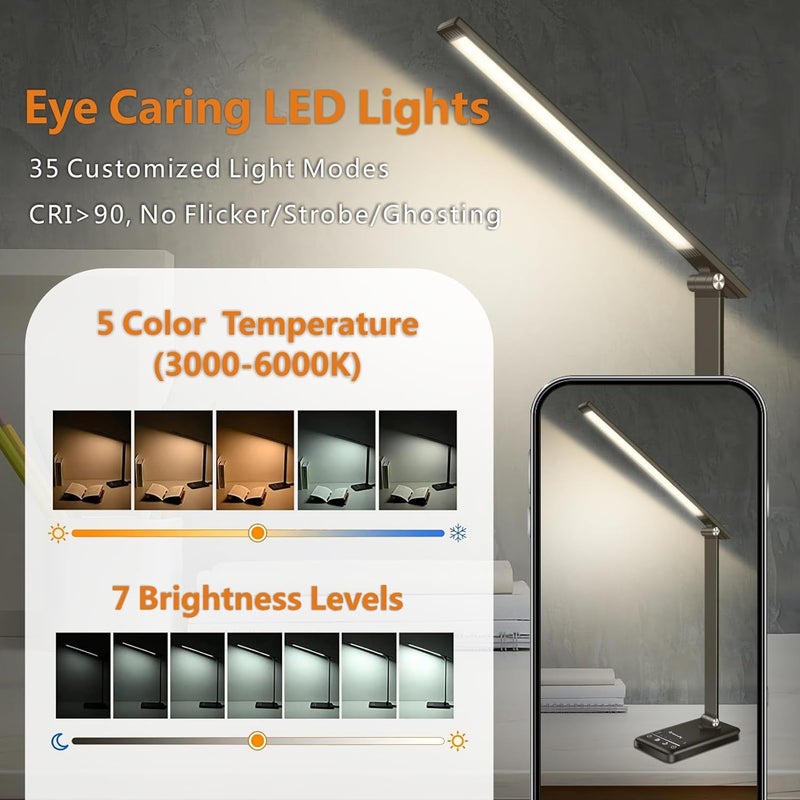 YIMI LED Desk Lamp, Cordless Reading Table Lamp with USB Charging Port, 5 Colour Modes & 7 Brightness Levels, Night Light, Timer, Battery Powered Wireless Desk Light for Home Office Bedroom Bedside (Black) - Image 3