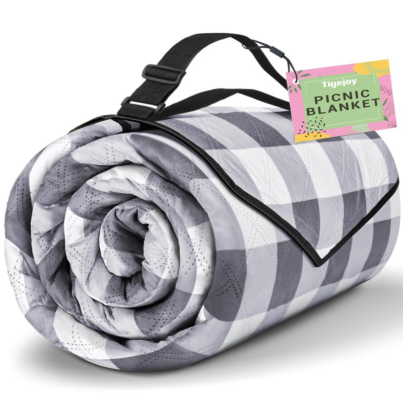 TigeJoy Extra Large Picnic Blanket Waterproof Foldable 80x80 Outdoor Picnic Mat Beach Blanket Sandproof for Park Grass Travel Hiking Camping Essentials Gingham Picnic Blanket - Image 2