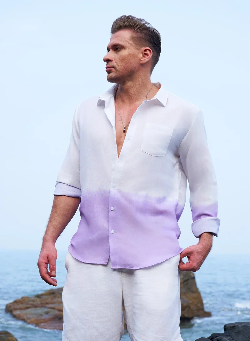 كامبوس سوترا Men's Lilac Ombre-Plunge Regular Shirt For Casual Wear | Spread Collar | Long Cuffed Sleeves | Button Closure | Shirt Crafted With Comfort Fit For Everyday Wear