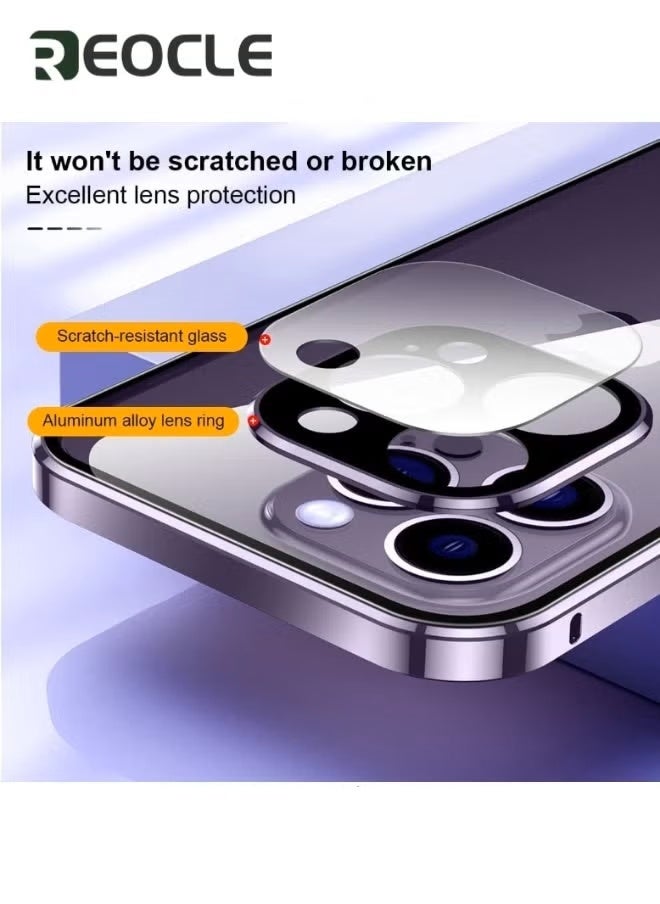 REOCLE Case for iPhone 14 Pro Double Side Buckle Glass Case with Camera Lens Protector Full Body Protective Metal Bumper Anti Peep Cover - Image 4