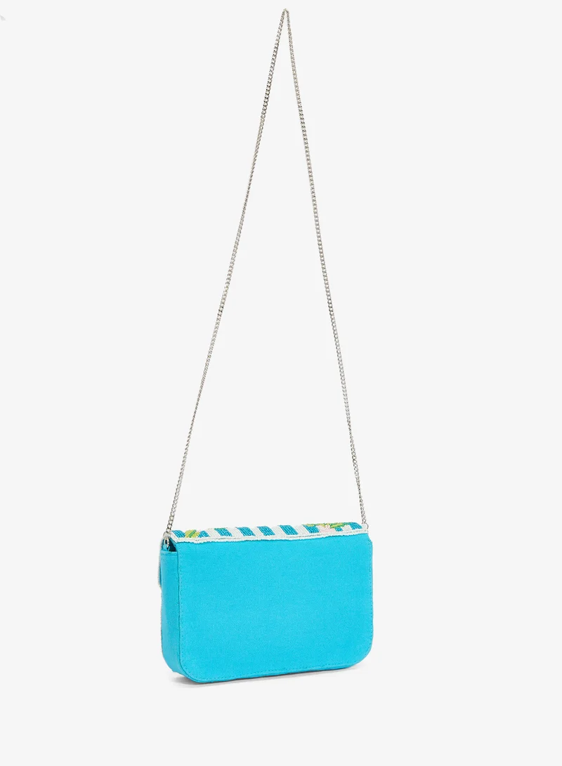 Ginger Boutique Embroidered Beaded Lemon Print Crossbody