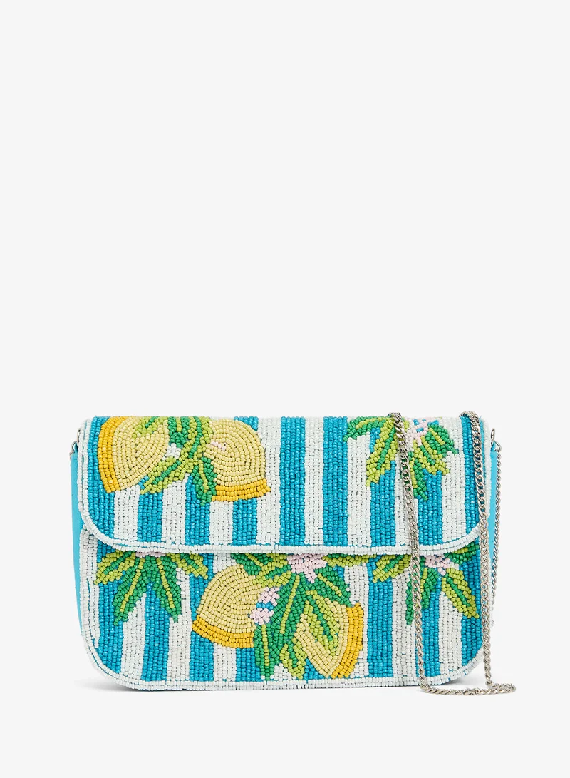 Ginger Boutique Embroidered Beaded Lemon Print Crossbody