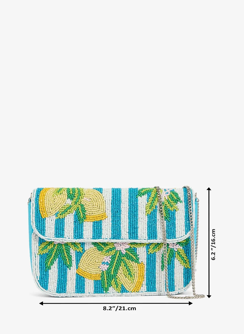 Ginger Boutique Blue Embroidered Beaded Lemon Print Crossbody for Women | Best Price UAE