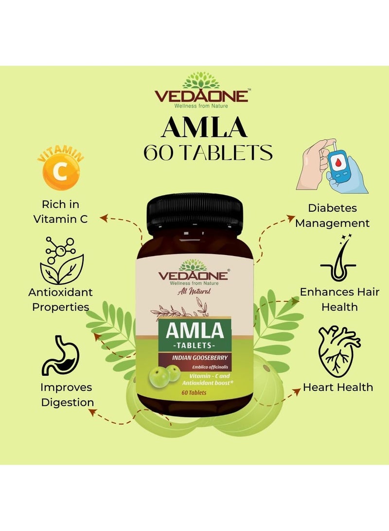 VedaOne Amla (Indian Gooseberry) Tablets – Natural Amla Extract | 60 Tablets | Rich in Vitamin C| Immunity Booster, Skin & Hair Care, Digestive Health, Eye Support | - Image 3