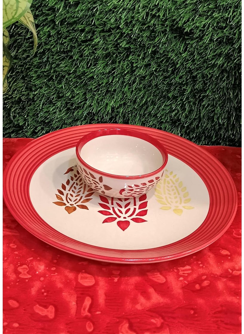 Caffeine - Caffeine Ceramic Handmade red boota Combo Dinner Set (Set of 4) - Image 1
