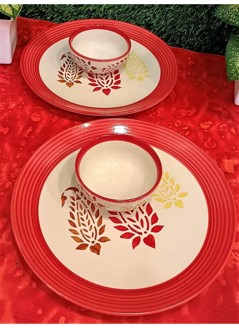Caffeine - Caffeine Ceramic Handmade red boota Combo Dinner Set (Set of 4) - Image 1