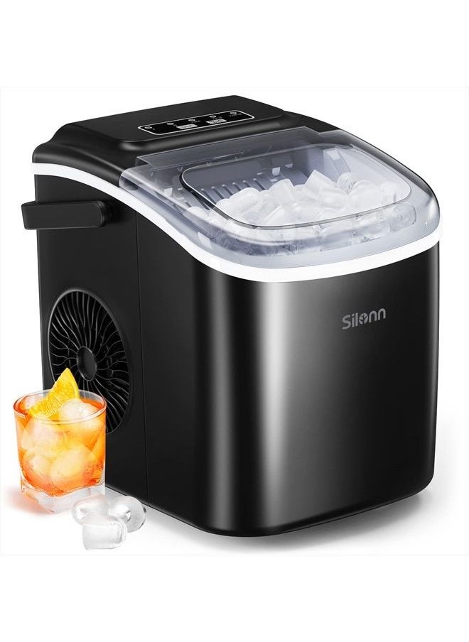Silonn Countertop Ice Maker, 9 Cubes Ready in 6 Mins, 26lbs in 24Hrs, Self-Cleaning Ice Machine with Ice Scoop and Basket, 2 Sizes of Bullet Ice for Home Kitchen Office Bar Party, Black (SLIM09)  - Image 1