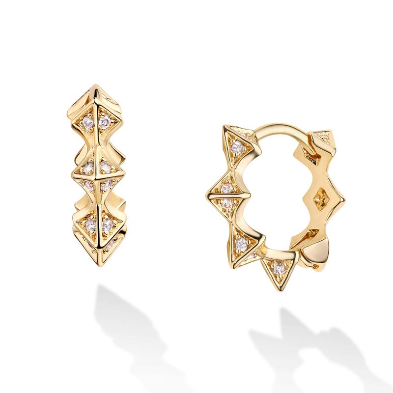 LOYATA Spike Earrings Gold Huggie Hoop Diamond Cubic Zirconia Pyramid Sleeper 14K Gold Plated Dainty Small Simple Hypoallergenic Geometric Jewelry Gift for Women