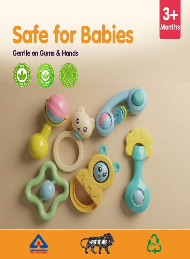 Innovitoy 6 Pcs Premium Baby Rattle & Teether Gift Set with Gift Packing Kit (Sticker Card + Ribbon + Gift Wrap Paper) | Safe, Non-Toxic Toys for Newborns 3+ Months | Colorful Soft Sound Rattles | Perfect Baby Gift Set - Image 4