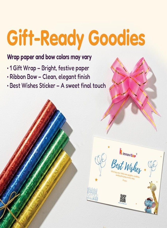 Innovitoy 6 Pcs Premium Baby Rattle & Teether Gift Set with Gift Packing Kit (Sticker Card + Ribbon + Gift Wrap Paper) | Safe, Non-Toxic Toys for Newborns 3+ Months | Colorful Soft Sound Rattles | Perfect Baby Gift Set - Image 2