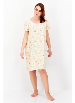 Women Floral Print Night Gown Sleepwear, Cream Combo
