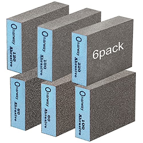 Onarway Sanding Blocks 6 Pack Wet and Dry Dual-use Sanding Sponges, Coarse and Fine - 60/80/100/120/180/220 Grits 6 Different Specifications, Washable and Reusable, Ideal for Wood Metal Wall Polish - Image 1