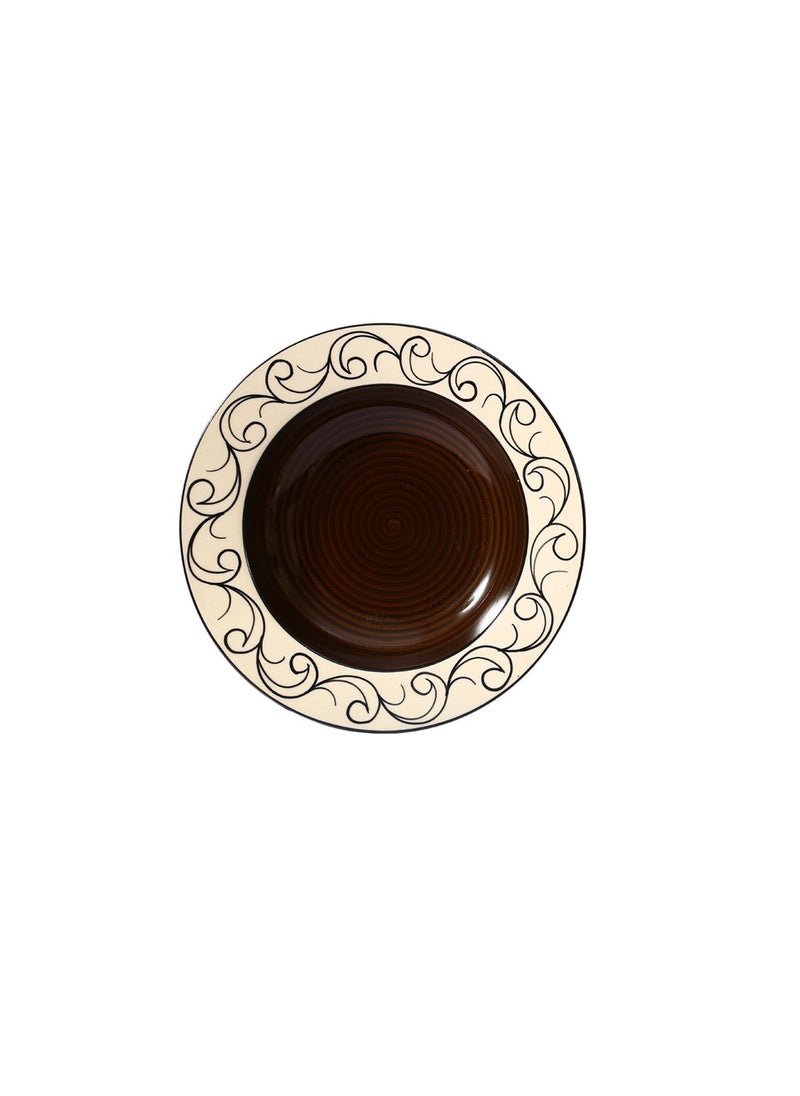 Caffeine Caffeine Ceramic Handmade Stoneware Brown Doodle Soup Plate/Pasta Plate Maggi Plate/Macaroni Plate 9 inch (Set of 1 Microwave & Dishwasher Safe)  - Image 1