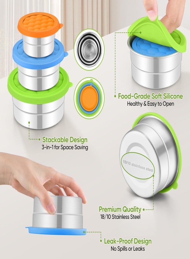 تيم فار علب وجبات خفيفة من الفولاذ المقاوم للصدأ من تيم فار للأطفال، (3 أونصة، 6 أونصة، 12.85 أونصة) علبة طعام دائرية مانعة للتسرب مع غطاء سيليكون، صندوق غداء معدني للأطفال الصغار والكبار ورياض الأطفال والمدارس، مجموعة من 3 قطع (متعددة الألوان) - Image 3