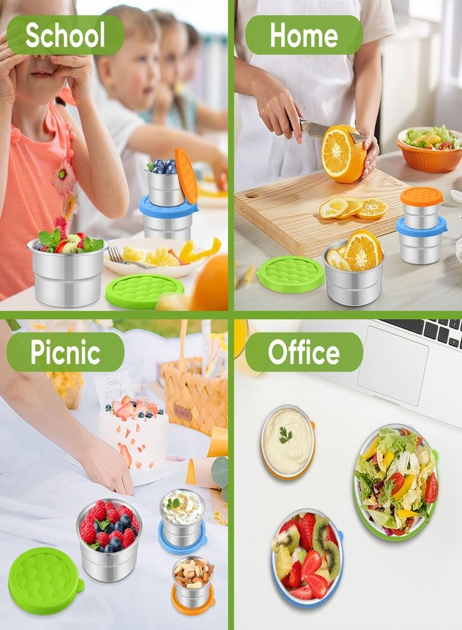 تيم فار علب وجبات خفيفة من الفولاذ المقاوم للصدأ من تيم فار للأطفال، (3 أونصة، 6 أونصة، 12.85 أونصة) علبة طعام دائرية مانعة للتسرب مع غطاء سيليكون، صندوق غداء معدني للأطفال الصغار والكبار ورياض الأطفال والمدارس، مجموعة من 3 قطع (متعددة الألوان) - Image 4