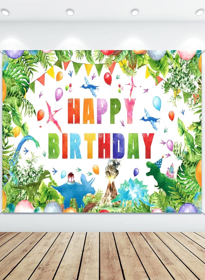Watercolor Dinosaur Backdrop, Dinosaur Happy Birthday Party Decorations Extra Large Wall Banner for Boys Outdoor Indoor Photography Background Dinosaur Party Supplies, 73 x 43 Inches