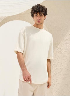 Styli Ribbed Crew Neck Oversized T-Shirt with U Hem  - Image 1