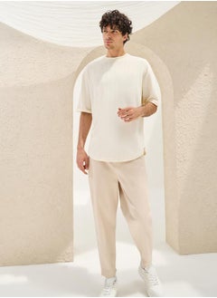 Styli Ribbed Crew Neck Oversized T-Shirt with U Hem  - Image 2