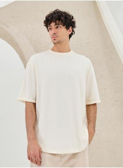 Styli Ribbed Crew Neck Oversized T-Shirt with U Hem  - Image 3
