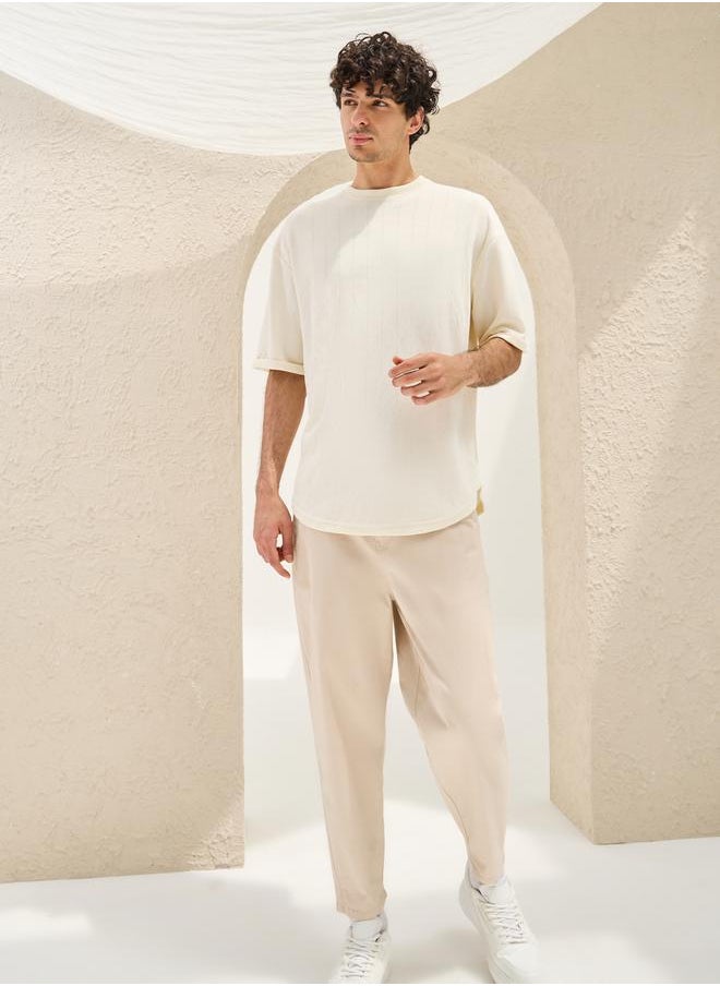 Styli Ribbed Crew Neck Oversized T-Shirt with U Hem  - Image 2