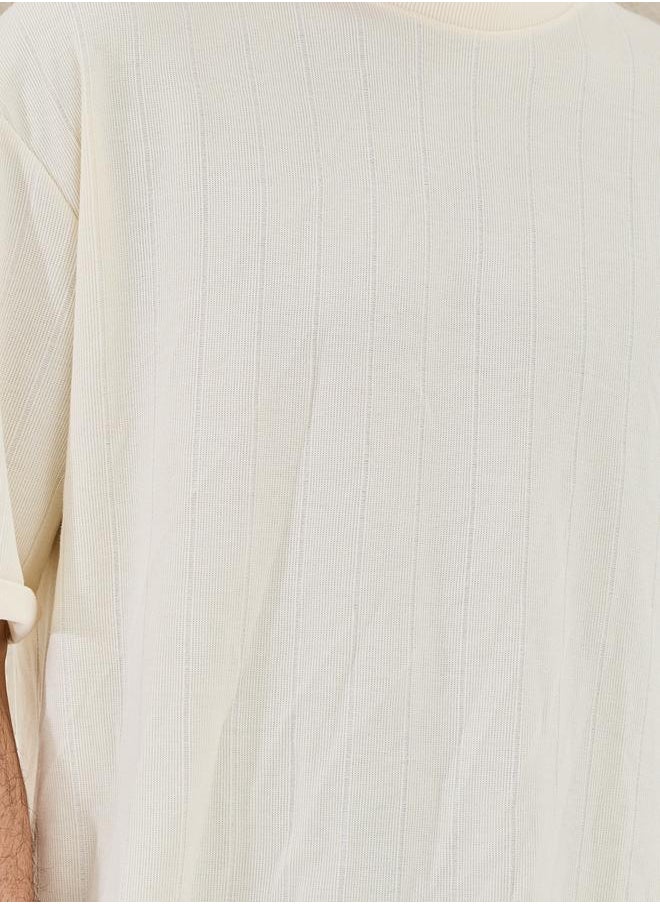 Styli Ribbed Crew Neck Oversized T-Shirt with U Hem  - Image 4