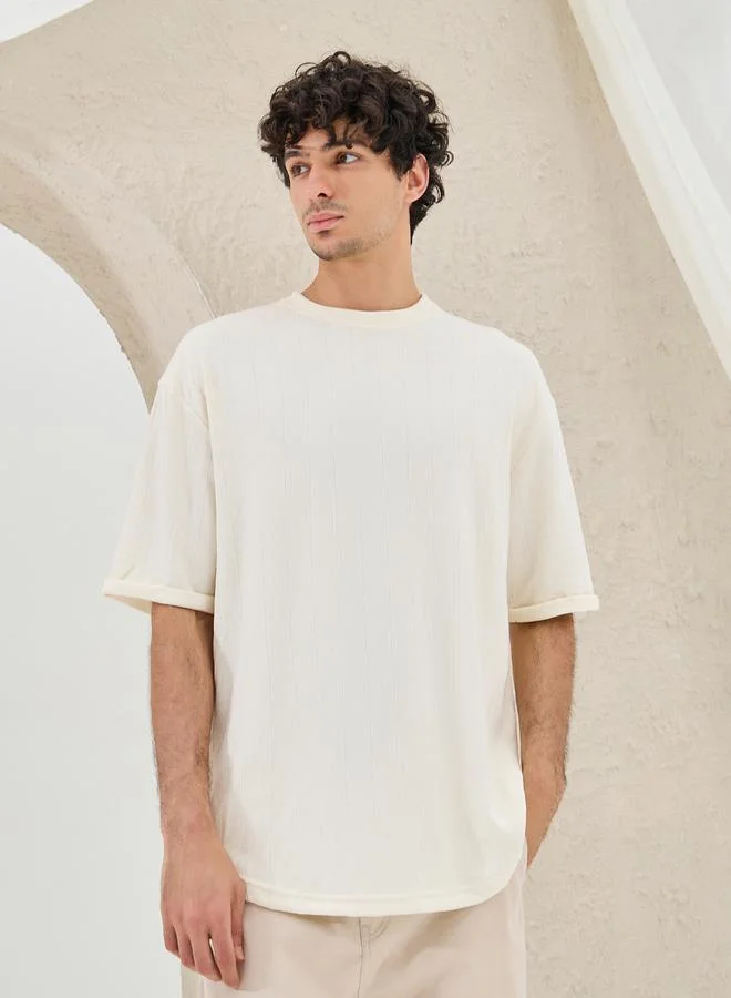 Styli Ribbed Crew Neck Oversized T-Shirt with U Hem
