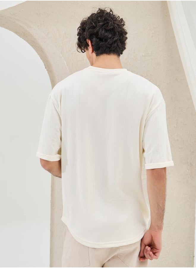 Styli Ribbed Crew Neck Oversized T-Shirt with U Hem  - Image 5