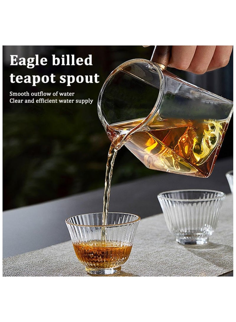 SYOSI غلاية شاي من زجاج البورسليكات العالي، إبريق قهوة سهل الصب، غلاية شاي شفافة سهلة الصب مع مقبض خشبي لصنع شاي الأوراق السائبة، ماكينة شاي محمولة للهدايا الخاصة بالتخييم للرجال والنساء 350مل - Image 2