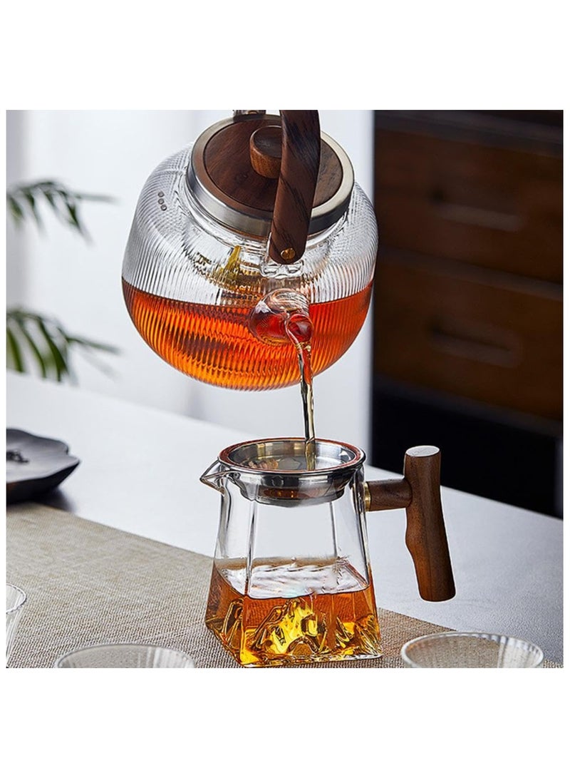 SYOSI غلاية شاي من زجاج البورسليكات العالي، إبريق قهوة سهل الصب، غلاية شاي شفافة سهلة الصب مع مقبض خشبي لصنع شاي الأوراق السائبة، ماكينة شاي محمولة للهدايا الخاصة بالتخييم للرجال والنساء 350مل - Image 5