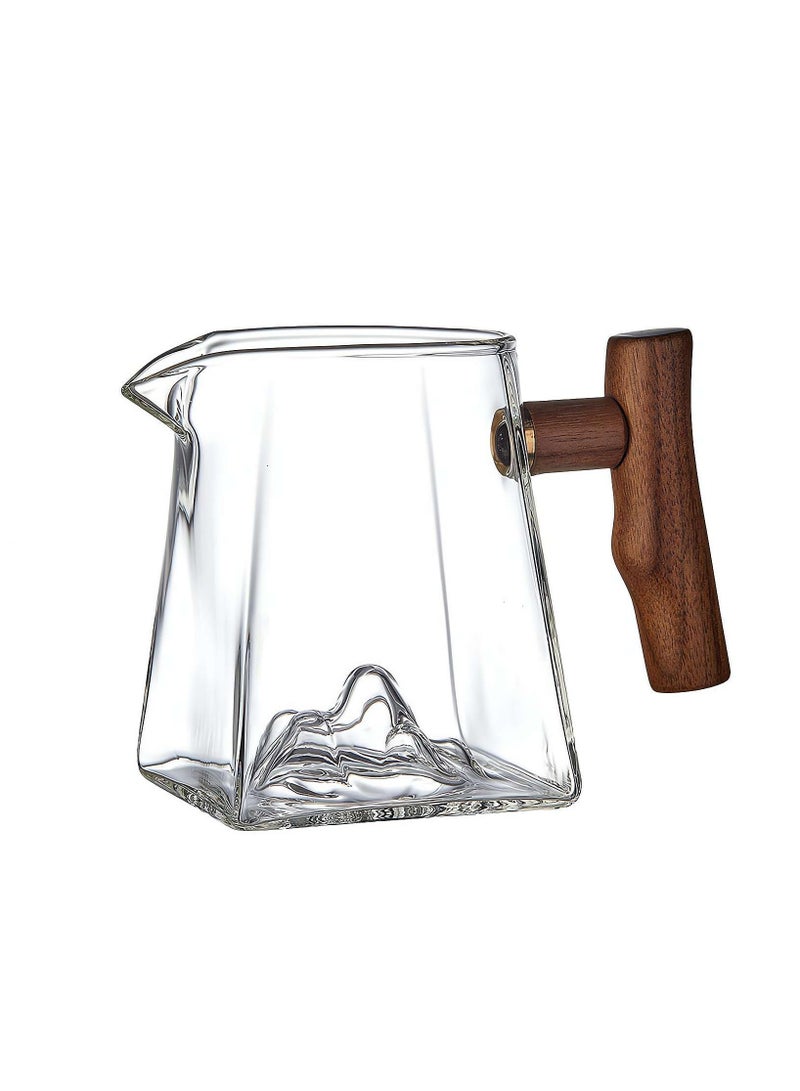 SYOSI غلاية شاي من زجاج البورسليكات العالي، إبريق قهوة سهل الصب، غلاية شاي شفافة سهلة الصب مع مقبض خشبي لصنع شاي الأوراق السائبة، ماكينة شاي محمولة للهدايا الخاصة بالتخييم للرجال والنساء 350مل - Image 1